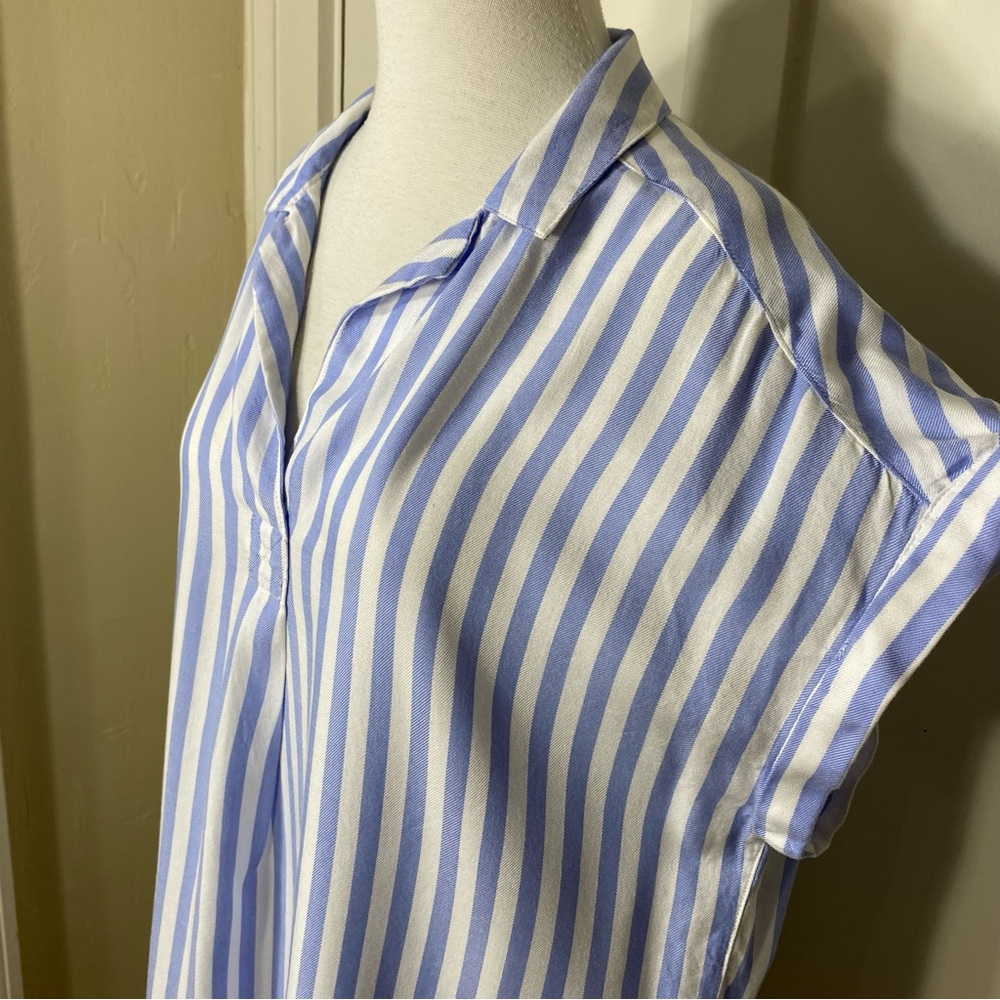 Gap Blue White Striped Popover Summer Spring Rayon Viscose Blend Blouse L - Picture 6 of 14